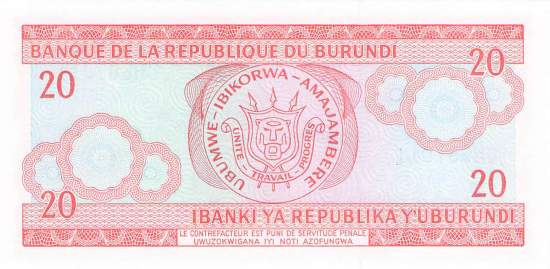 Burundi p27d 20 Francs 2003